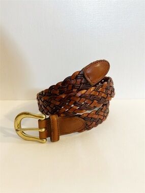 VTG Coach British Tanned Leather Braided Belt Sz. Medium Women’s Gold Buckle EUC
